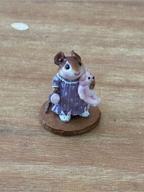 Hand-Painted Purple Mouse Figurine with Pink Teddy Accent